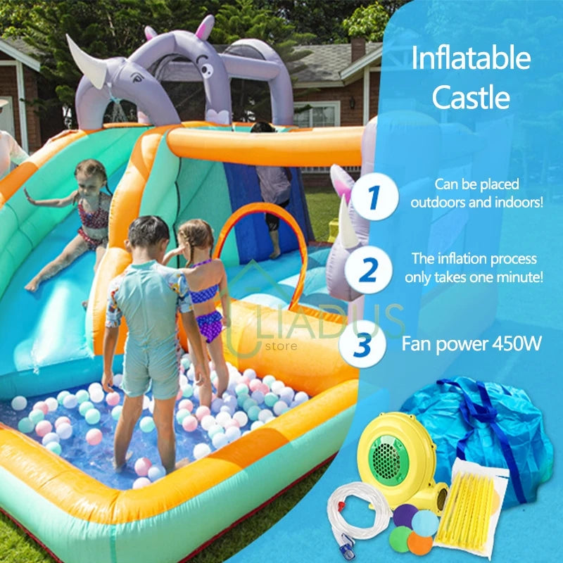 Outdoor Inflatable Castle with Bubble Pool Air Jumping House with Water Slide Bouncy Castle Kid's Party Game Play Bounce House