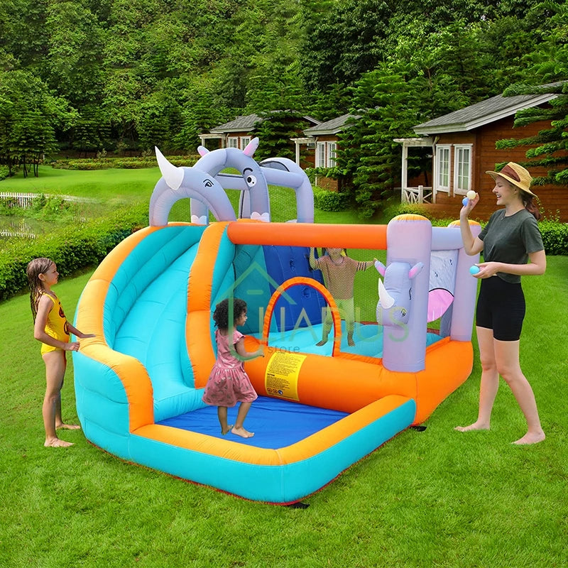 Outdoor Inflatable Castle with Bubble Pool Air Jumping House with Water Slide Bouncy Castle Kid's Party Game Play Bounce House